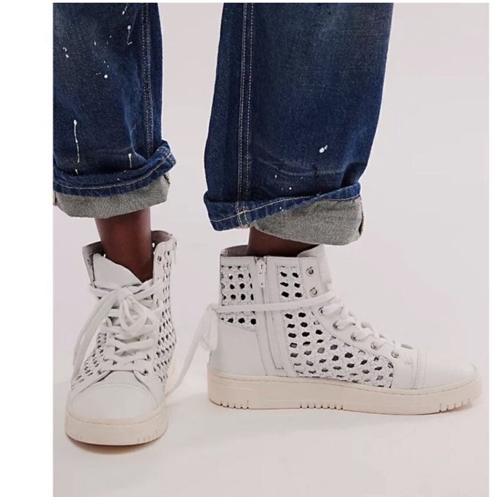 Free People Hayes High Top Woven Leather Sneakers‎ in White Size 6 New in box